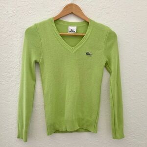 Lacoste Green Cotton V-neck Sweater